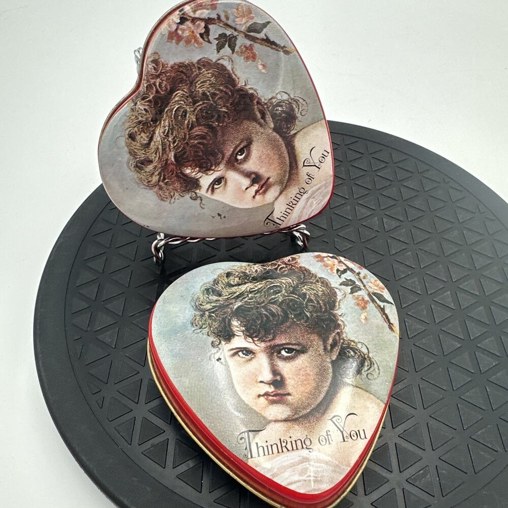 2 Veg Enesco Empty Mini Metal Heart Tins “Thinking Of You”